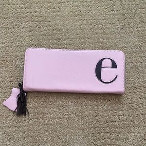 Pink leather E emblem wallet